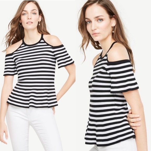 Ann Taylor Women’s Striped Cold Shoulder Peplum Top Small - Picture 12 of 12